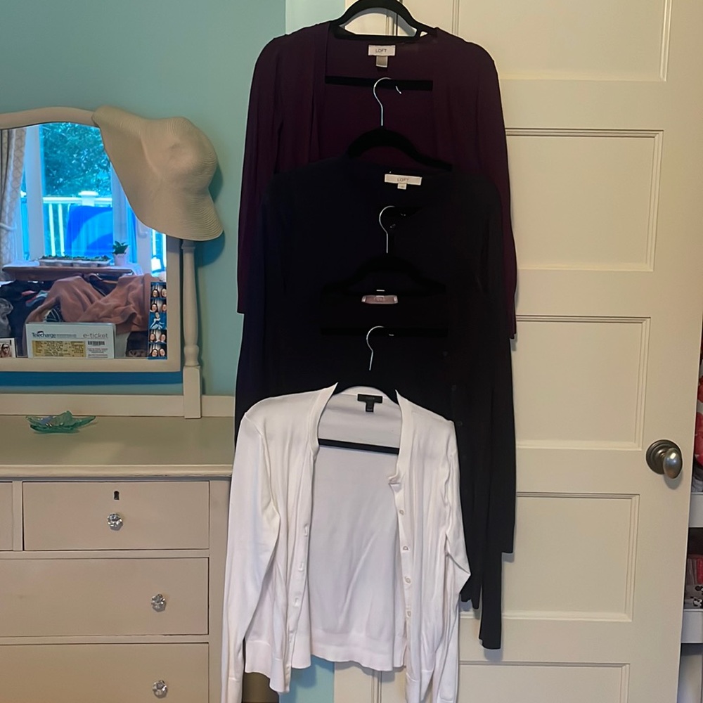 4 cardigans- 3 loft and 1 j crew
